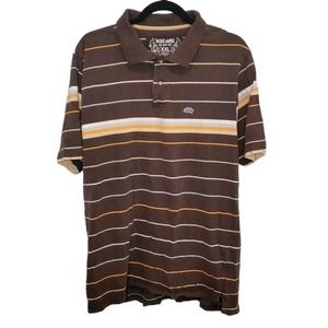 ECKO Unltd by Marc Ecko Men XXL Vintage Y2K Zip Up Brown Striped Polo Retro